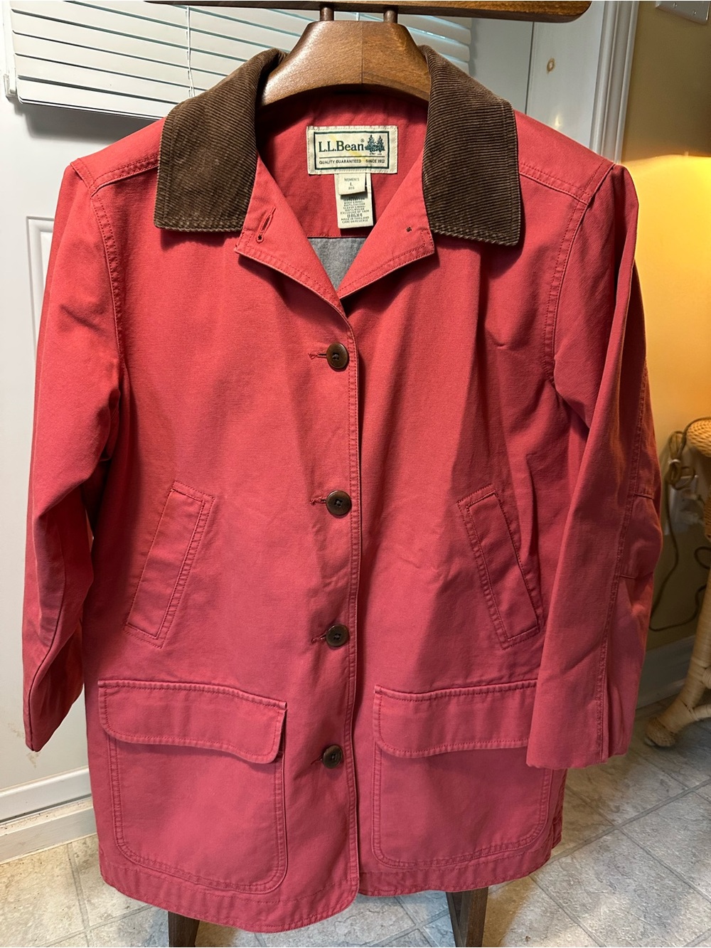 L.L. Bean Red Barn Coat with Brown Corduroy Collar